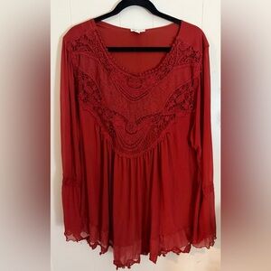 Ultra Pink Blouse Top Women's Burnt Orange Lace Sheer Embroidered Size 2X